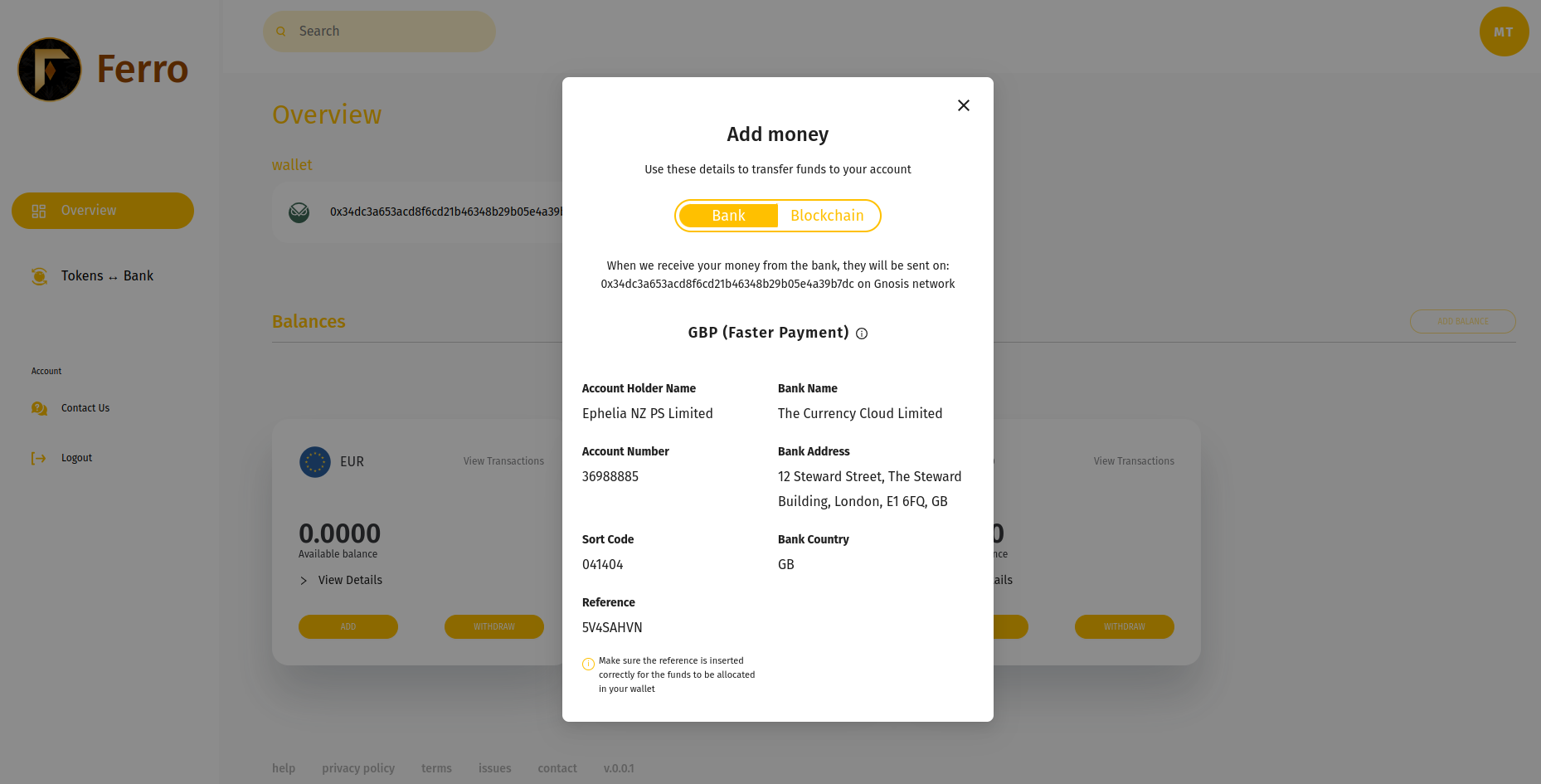Add money to a wallet different than default wallet